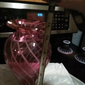 Fenton Swirl  Cranberry Vase Glass Vase 11 " Height.